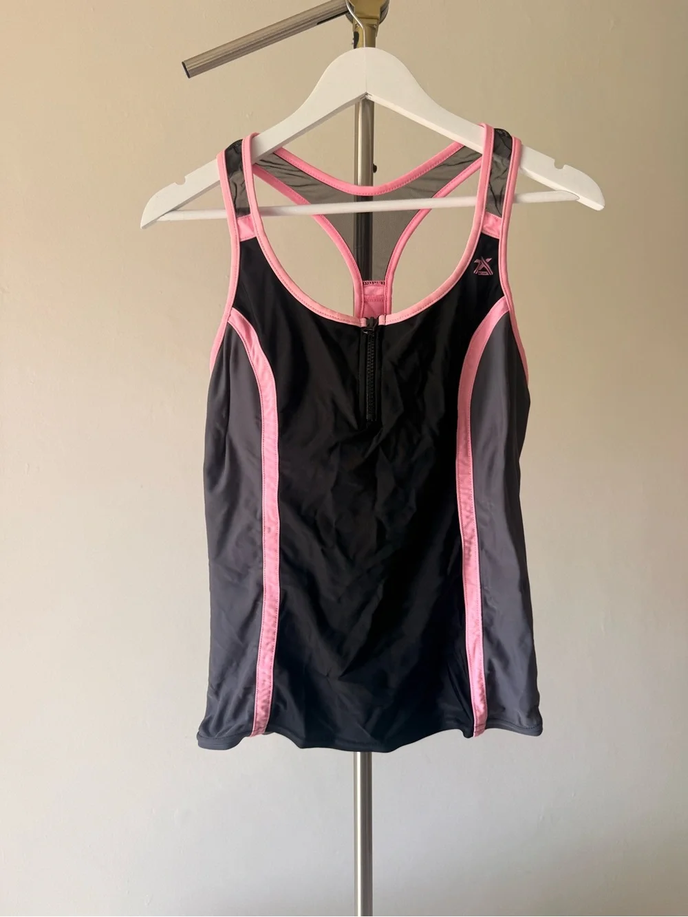 Black & Pink Swim Tank with Front Zip